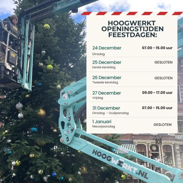 ✨🎄 𝗔𝗮𝗻𝗴𝗲𝗽𝗮𝘀𝘁𝗲 𝗢𝗽𝗲𝗻𝗶𝗻𝗴𝘀𝘁𝗶𝗷𝗱𝗲𝗻 𝘁𝗶𝗷𝗱𝗲𝗻𝘀 𝗱𝗲 𝗙𝗲𝗲𝘀𝘁𝗱𝗮𝗴𝗲𝗻 

De feestdagen staan voor de deur! Dit zijn onze aangepaste openingstijden rond de feestdagen:

» Dinsdag 24 december 07:00 - 15:00 uur
» Vrijdag 27 december: 09:00 - 17:00 uur
» Dinsdag 31 december: 07:00 - 15:00 uur

Tijdens Kerstmis en Nieuwjaarsdag zijn we gesloten. Heb je vragen? Bel ons op 0800-0016.

We wensen je alvast 𝗳𝗶𝗷𝗻𝗲 𝗱𝗮𝗴𝗲𝗻 🌟

 #𝗛𝗼𝗼𝗴𝘄𝗲𝗿𝗸𝘁 #𝗢𝗽𝗲𝗻𝗶𝗻𝗴𝘀𝘁𝗶𝗷𝗱𝗲𝗻 #𝗙𝗲𝗲𝘀𝘁𝗱𝗮𝗴𝗲𝗻